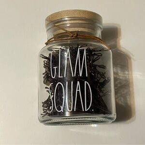 Rae Dunn Glam Squad Bobby pin Glass Jar with Brown Lid
